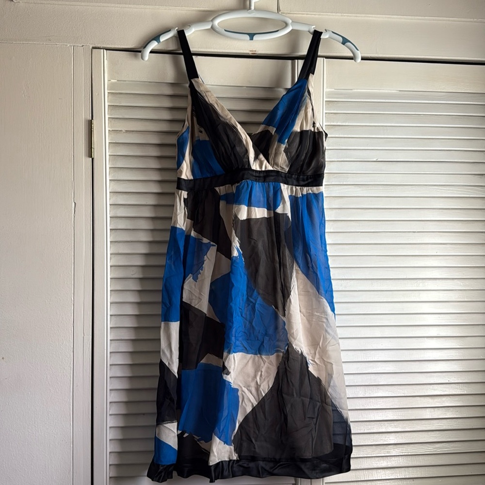 Sue Wong Blue and Black Abstract Dress, Size 4
